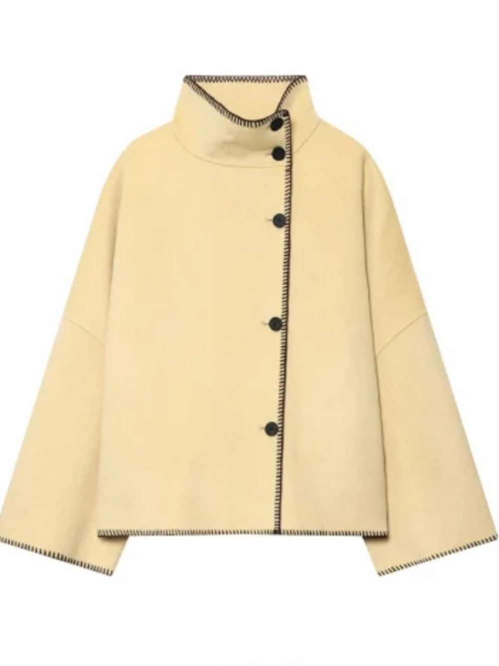 Zara High-Collar Cropped Wool Blend Buttoned Jacket - Picture 2 of 7